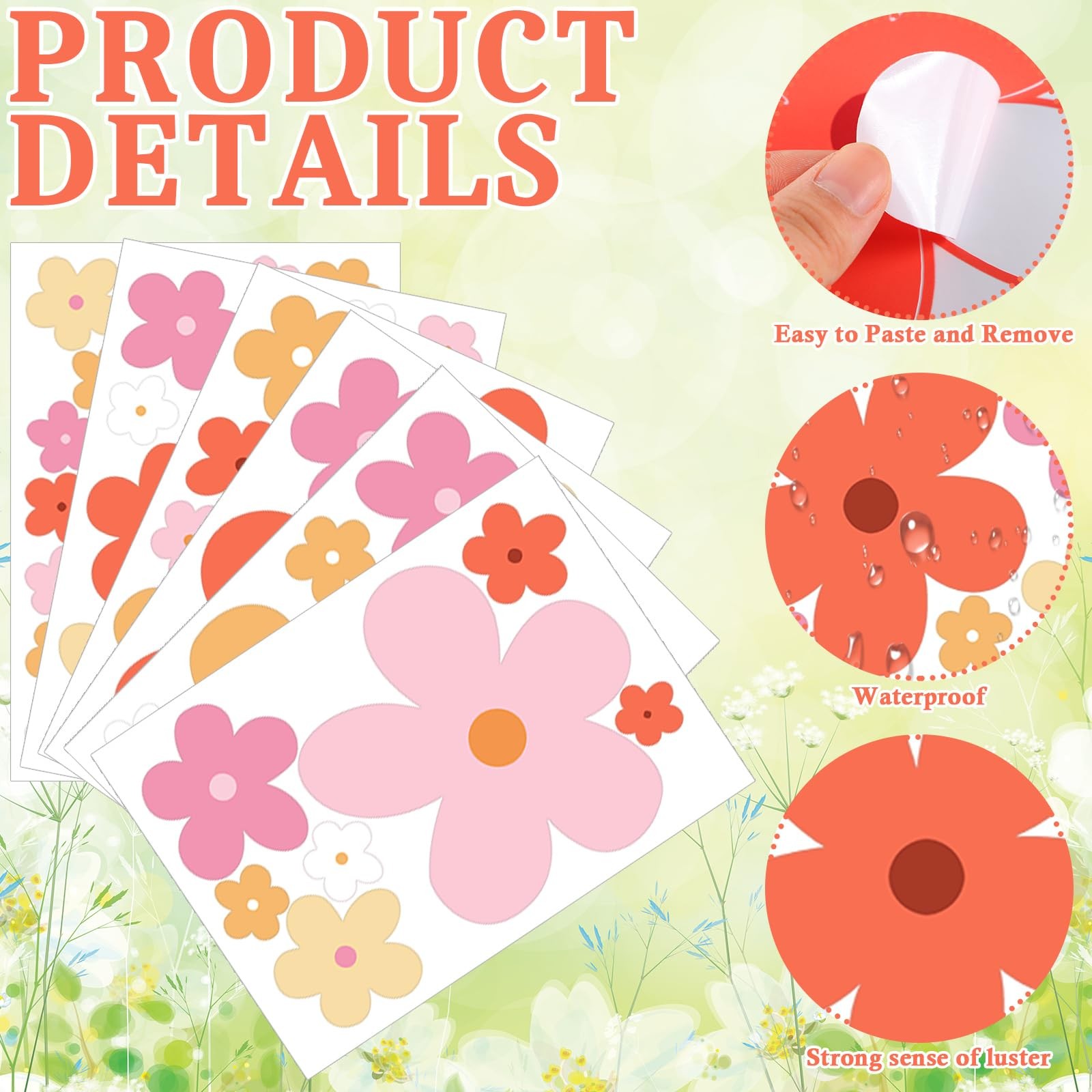 147 Pcs Flower Car Decals Daisy Flowers Stickers Self Adhesive Retro Stickers
