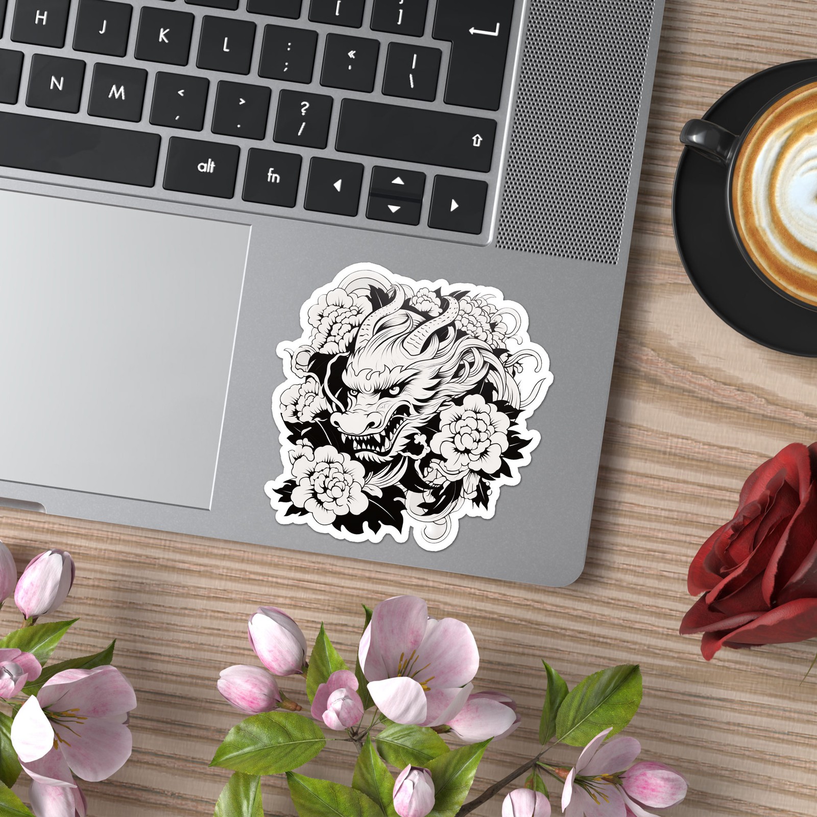 Oriental Dragon Flowers – Vinyl Decal Sticker – Car Window Laptop – ebn12583