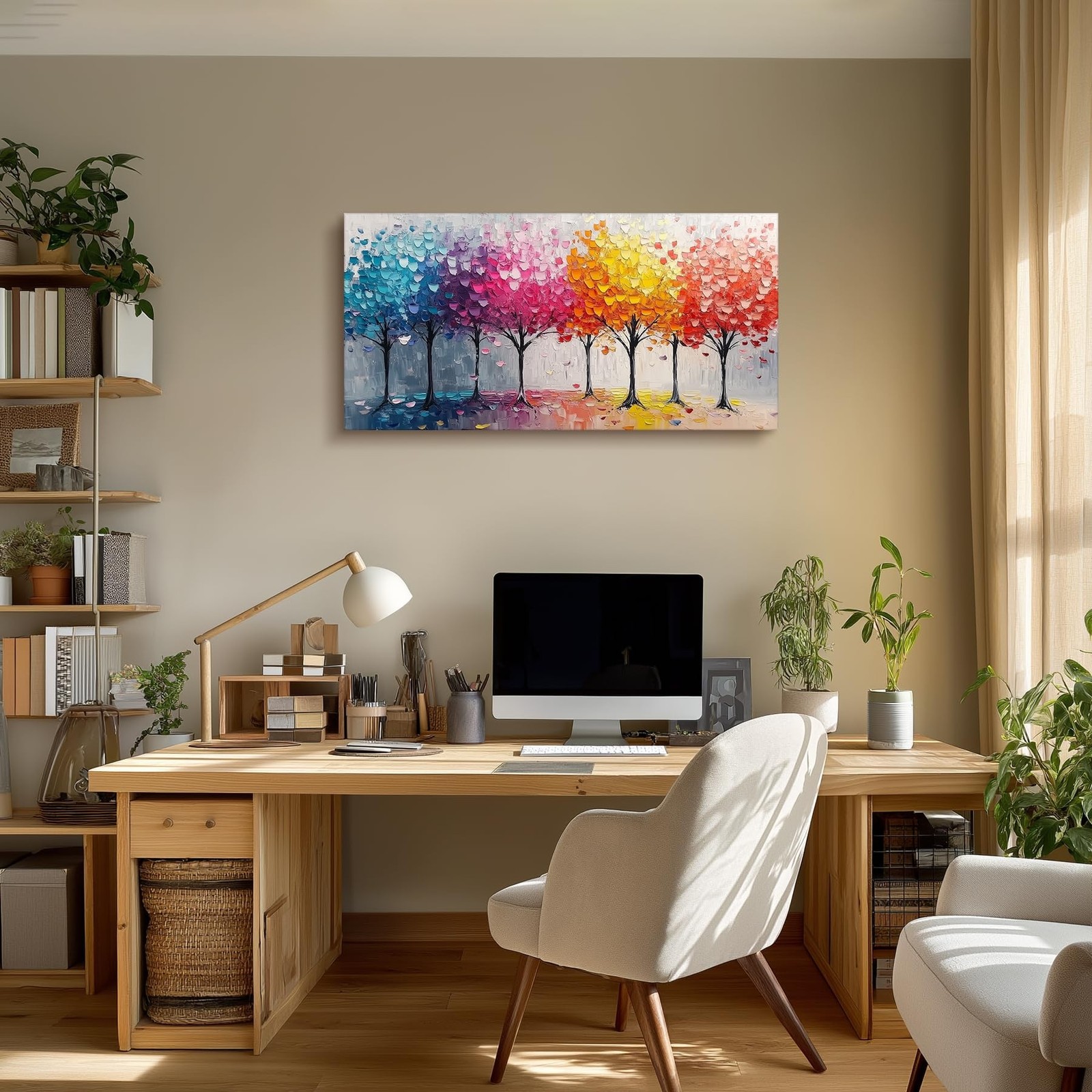 crmotu Colorful Trees Wall Art, Abstract Forest Large Wall Decor, Nature Land…