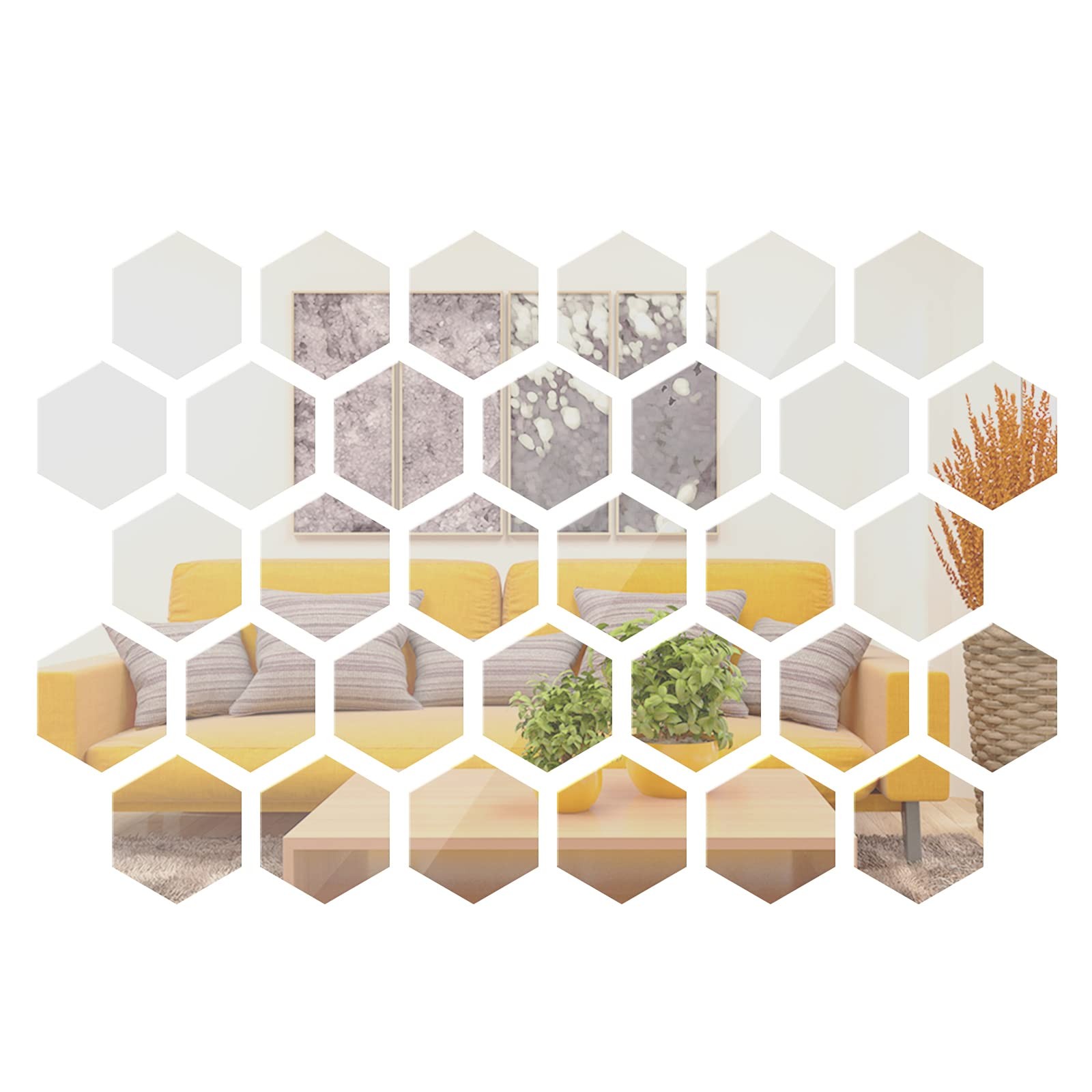24 Pieces Hexagon Mirror Wall Sticker Removable Acrylic Middle
