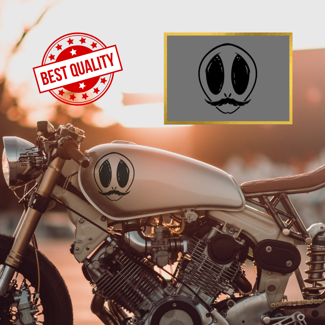 Alien w/ Mustache Window Decal | White/Black | Premium Quality | 5" x 4"