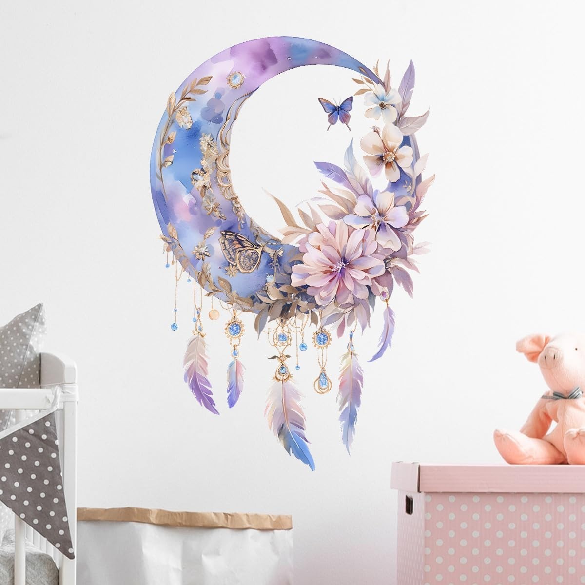 Purple Dream Catcher Wall Decals Removable Moon Floral Vinyl Stickers for Nur…