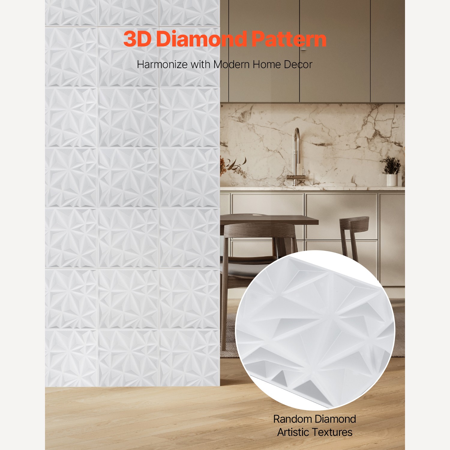 Uimoso 3D Wall Panels 11.81 x 11.81" PVC 32 Sq.Ft Coverage Diamond Matte White