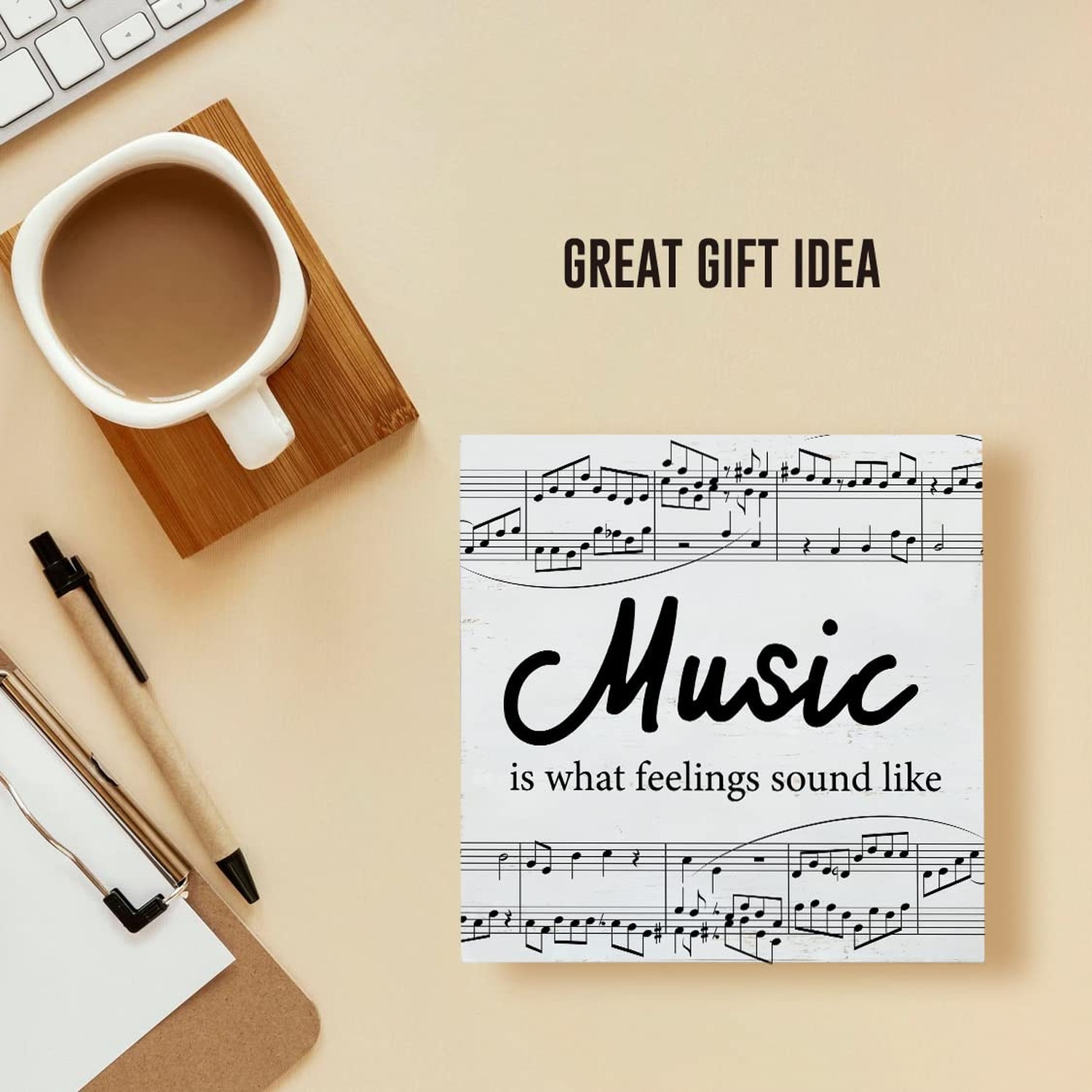 Music Lover Gift for Teacher Musician Music is What Feelings Sound Like Woode…