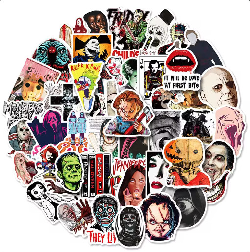 50 Pcs Horror Movie Character Halloween Theme Sticker Dark Comedy Scary Thriller