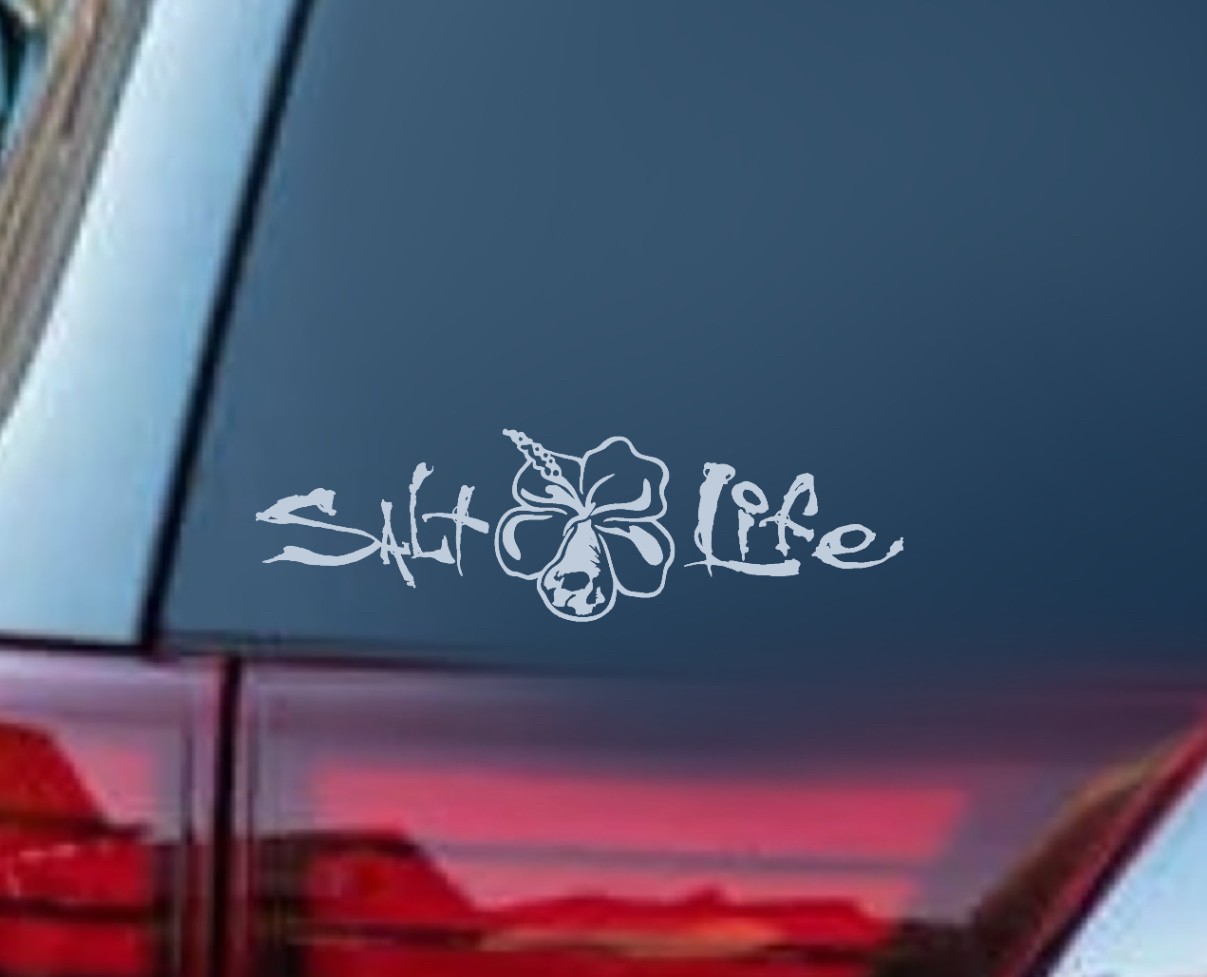 Salt life hibiscus flower fish Deep Sea – Vinyl Decal Sticker – 8” v2