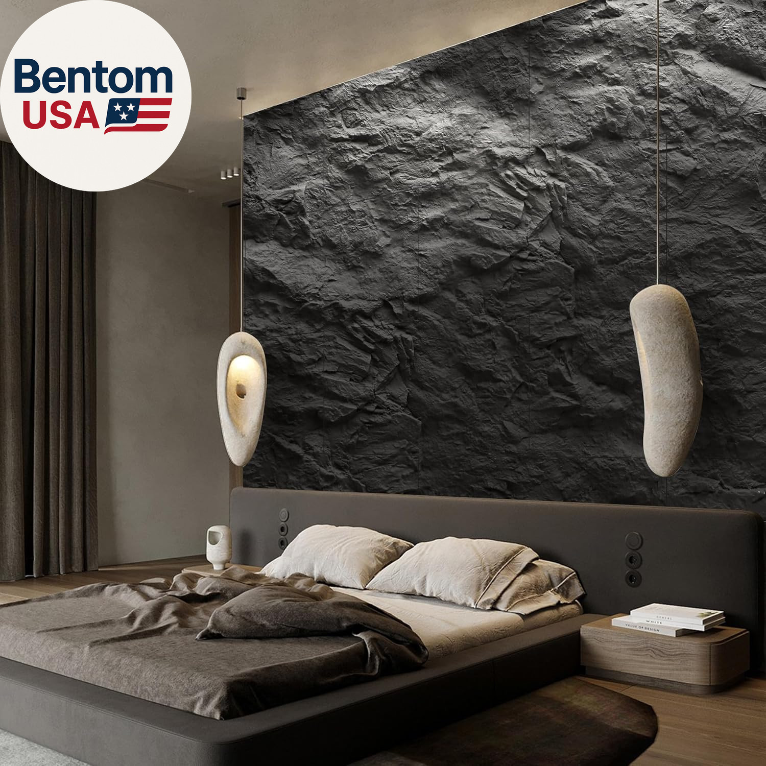 3D Faux Stone Wall Panels, 4 PCS PU Wainscoting Panel for Interior Wall Decor, C