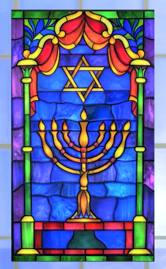 Hanukkah Menorah Faux Stained-Glass WINDOW CLING Size 10.6" Repositionable Vinyl