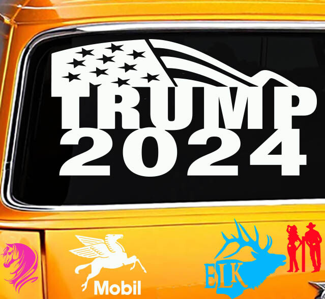 – Trump Half Flag Stars Left 2024 Make America Great Again Republican Sticker