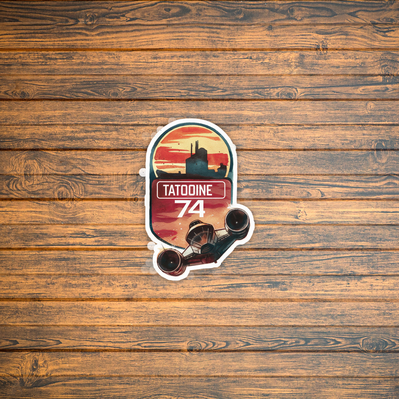 Vintage Tatooine 74 Star Wars Inspired Retro Sci-Fi Planet Sunset Sticker Decal