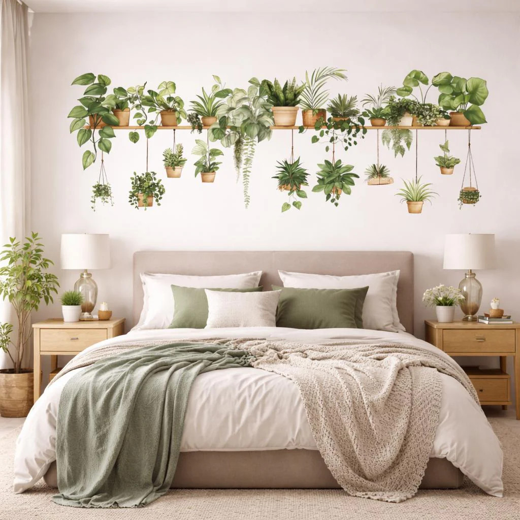 Indoor Plant Shelf Wall Decal | Potted Greenery Mural