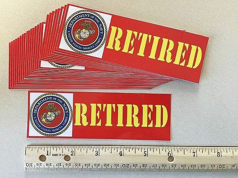 US MARINE CORPS RETIRED (6"x 2") Bumper Sticker. FREE Shipping.