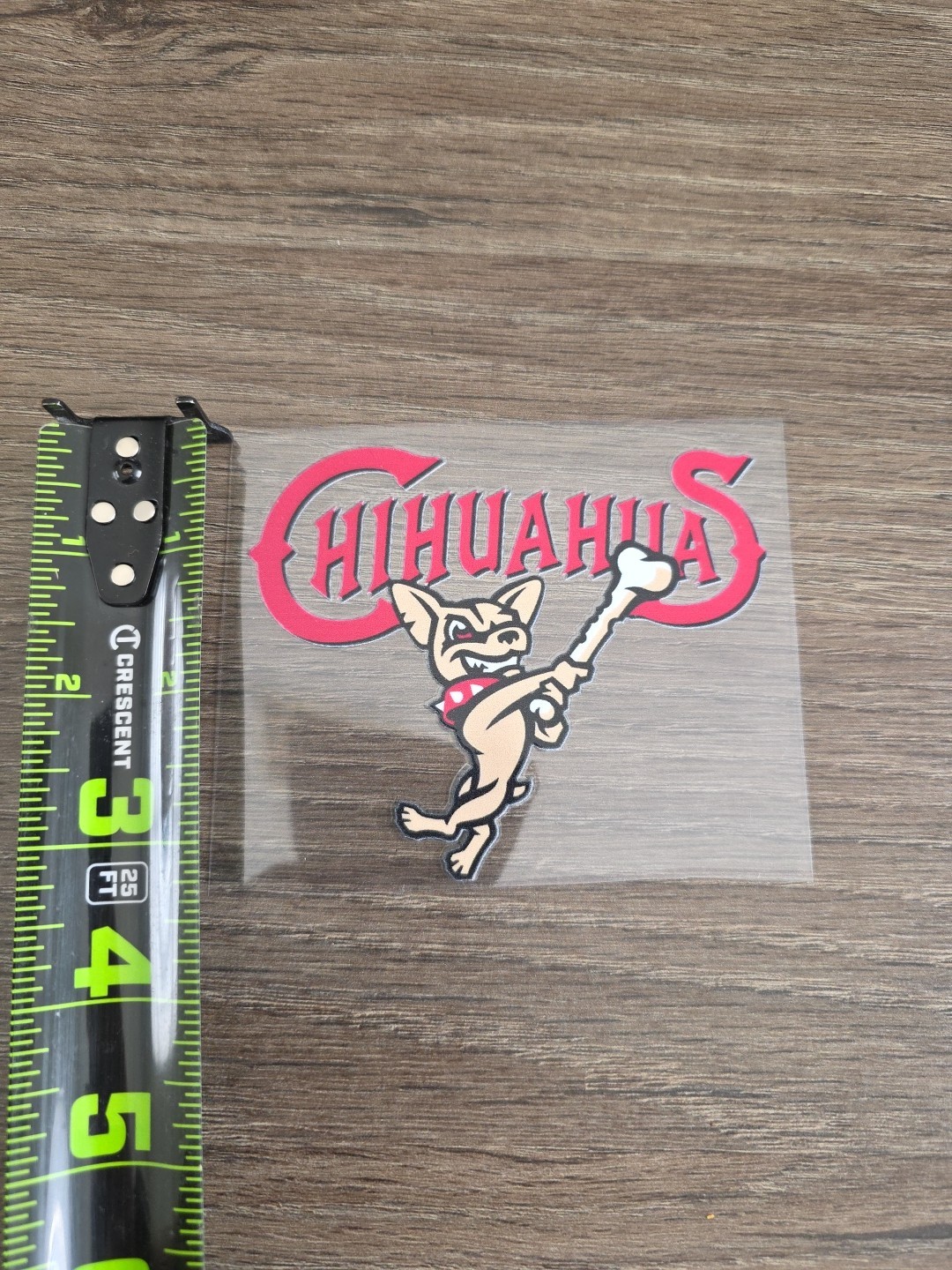 El Paso Chihuahuas With Bone Raised UV DTF Sticker Decal In Full Color 4in X 3in