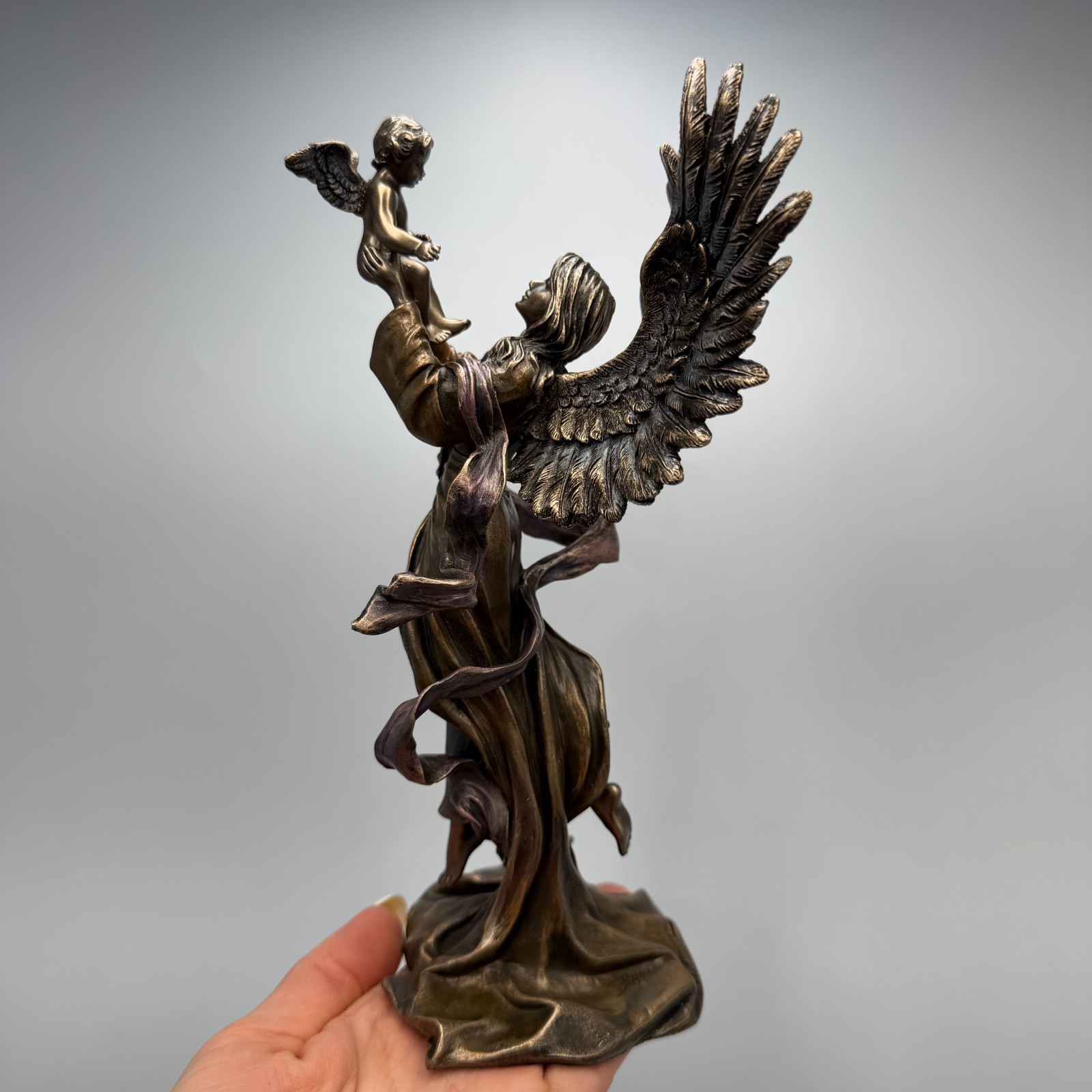 Maat Goddess Figurine Bronze Finish Egyptian Statue Winged Decor 21 cm