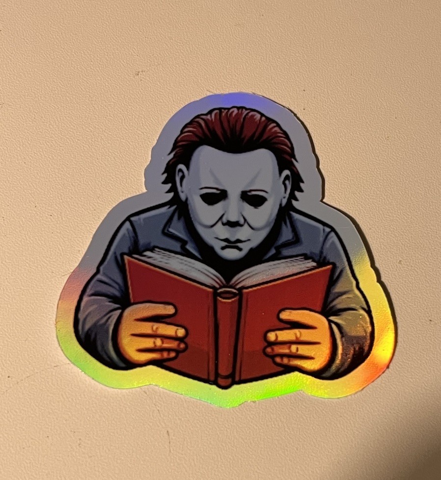 Halloween Michael Myers Reading Book 3inch Holographic Waterproof sticker