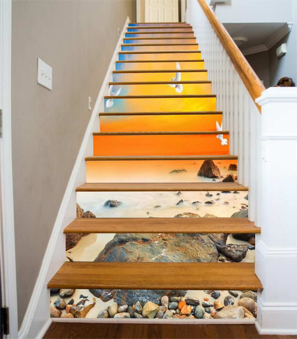 3D Seagull Sky ZHU564 Stair Risers Decoration Photo Mural Vinyl Wallpaper Zoe