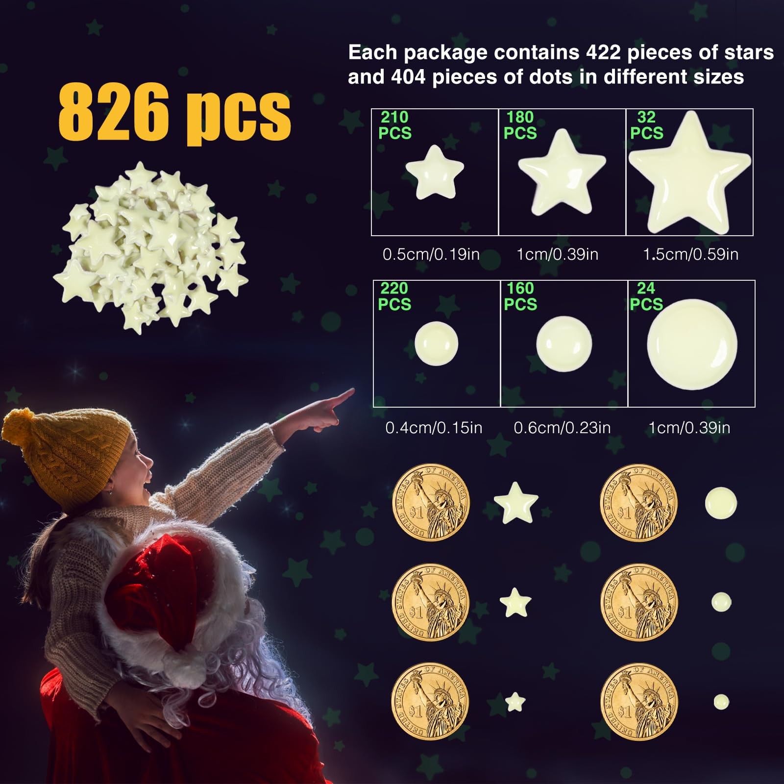 Realistic Tiny 3D Domed Glow in The Dark Stars, 826pcs Glow Dots and Stars, A…