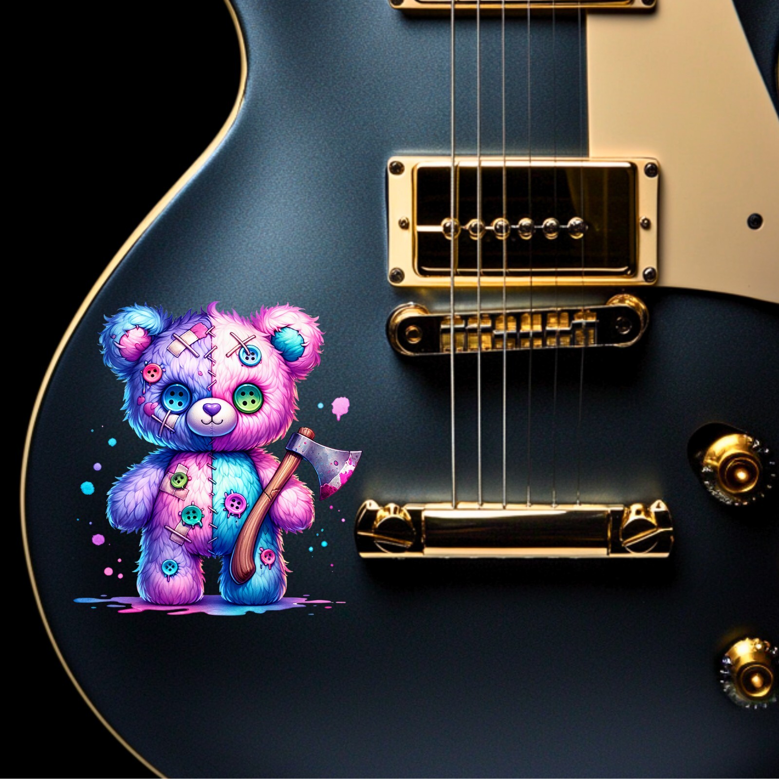 Pink Blue Homicidal Bear UV DTF Transparent Sticker / Decal