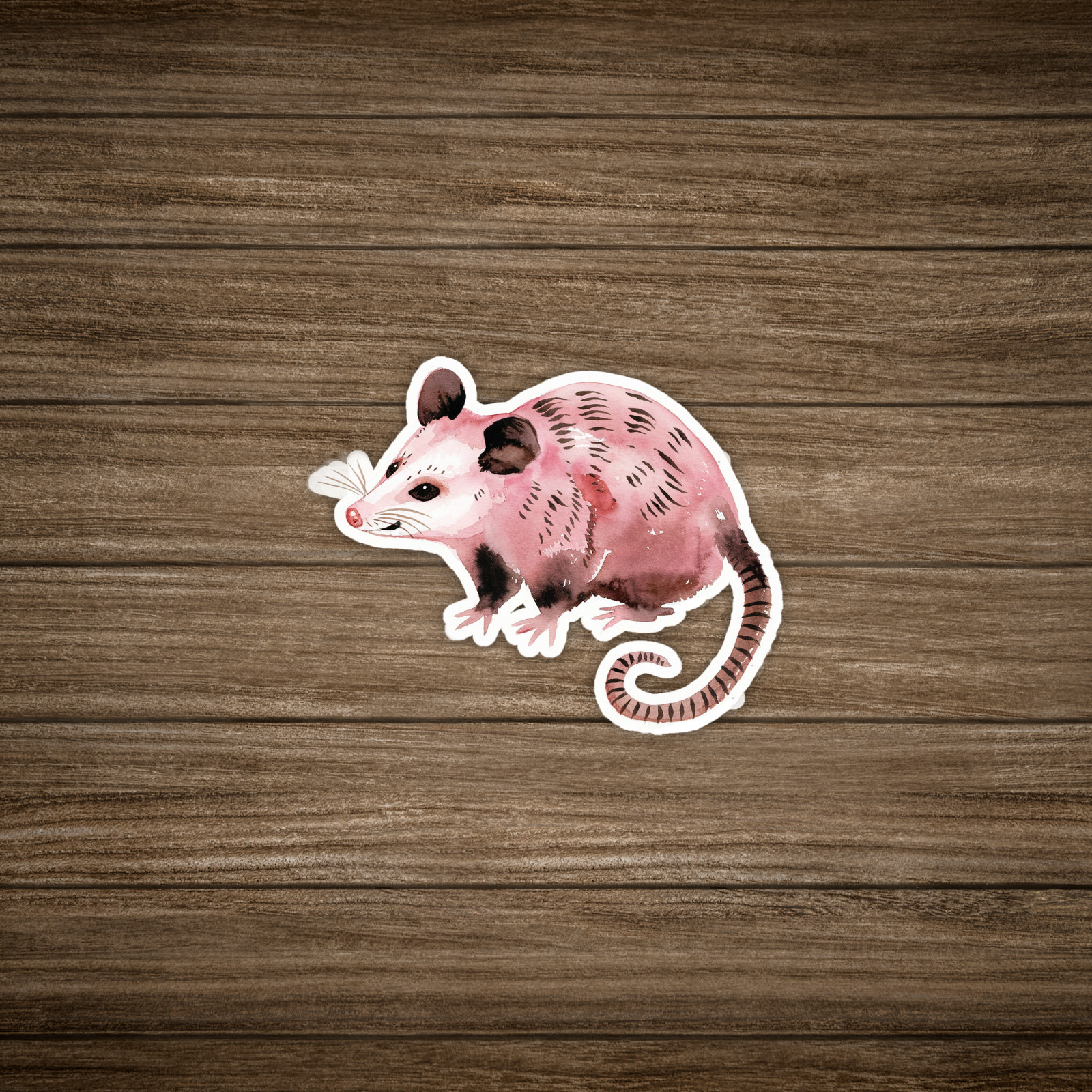 Watercolor Pink Opossum Sticker – Cute Animal Art Decal for Nature Lovers #492
