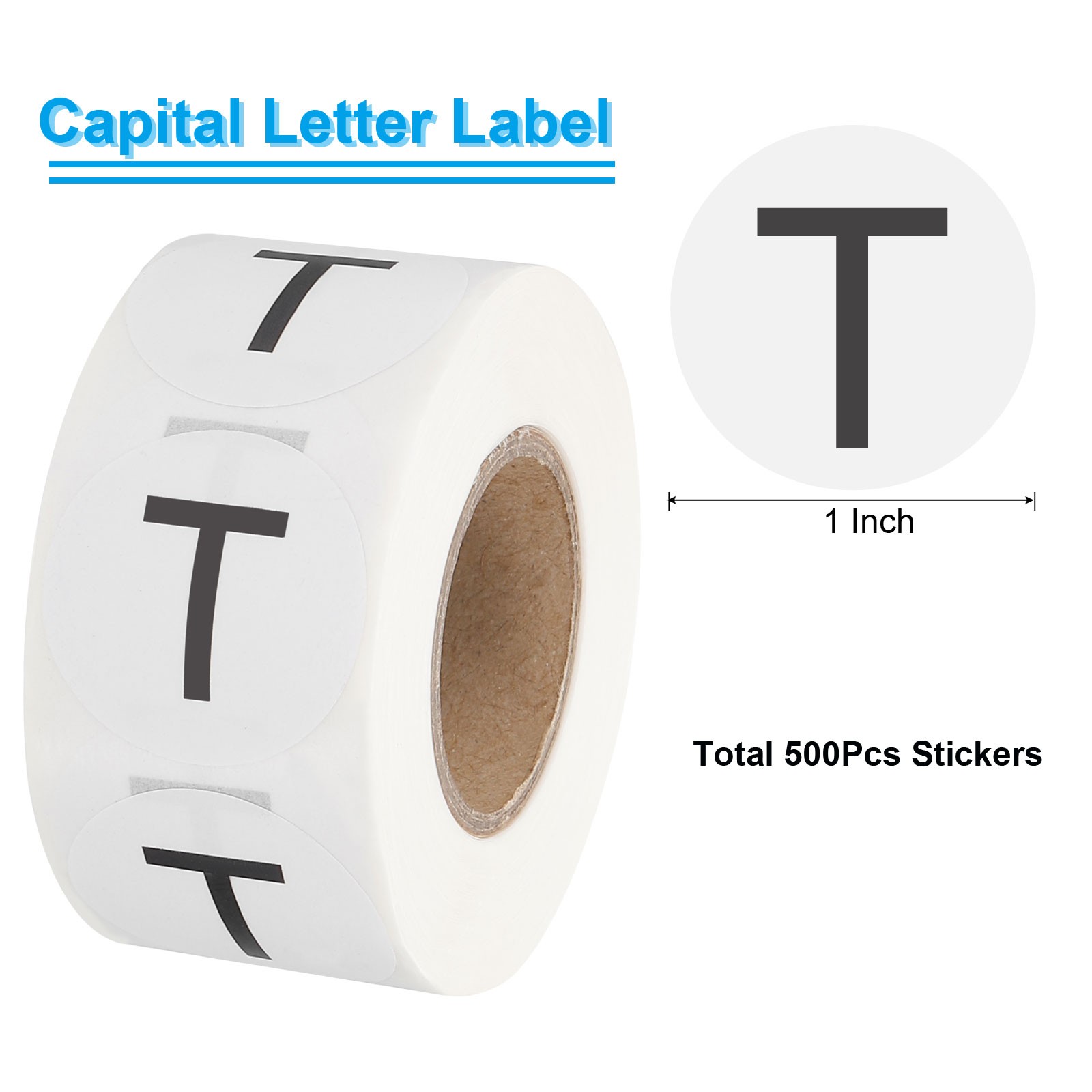Letter T Inventory Labels, 1 Inch Capital Letter Stickers (1Roll/Total 500Pcs)