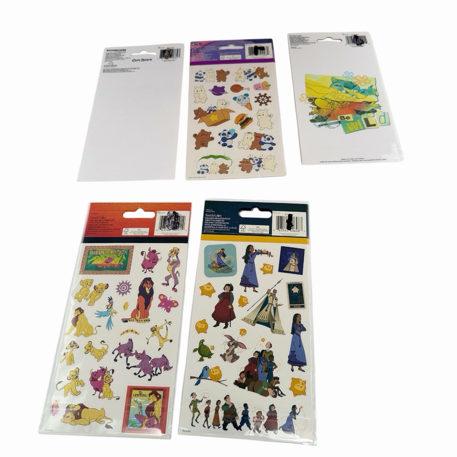 SandyLion RoomScapes Sticker & Decal Lot Care Bears Stitch Lion King Wish 5 Pack