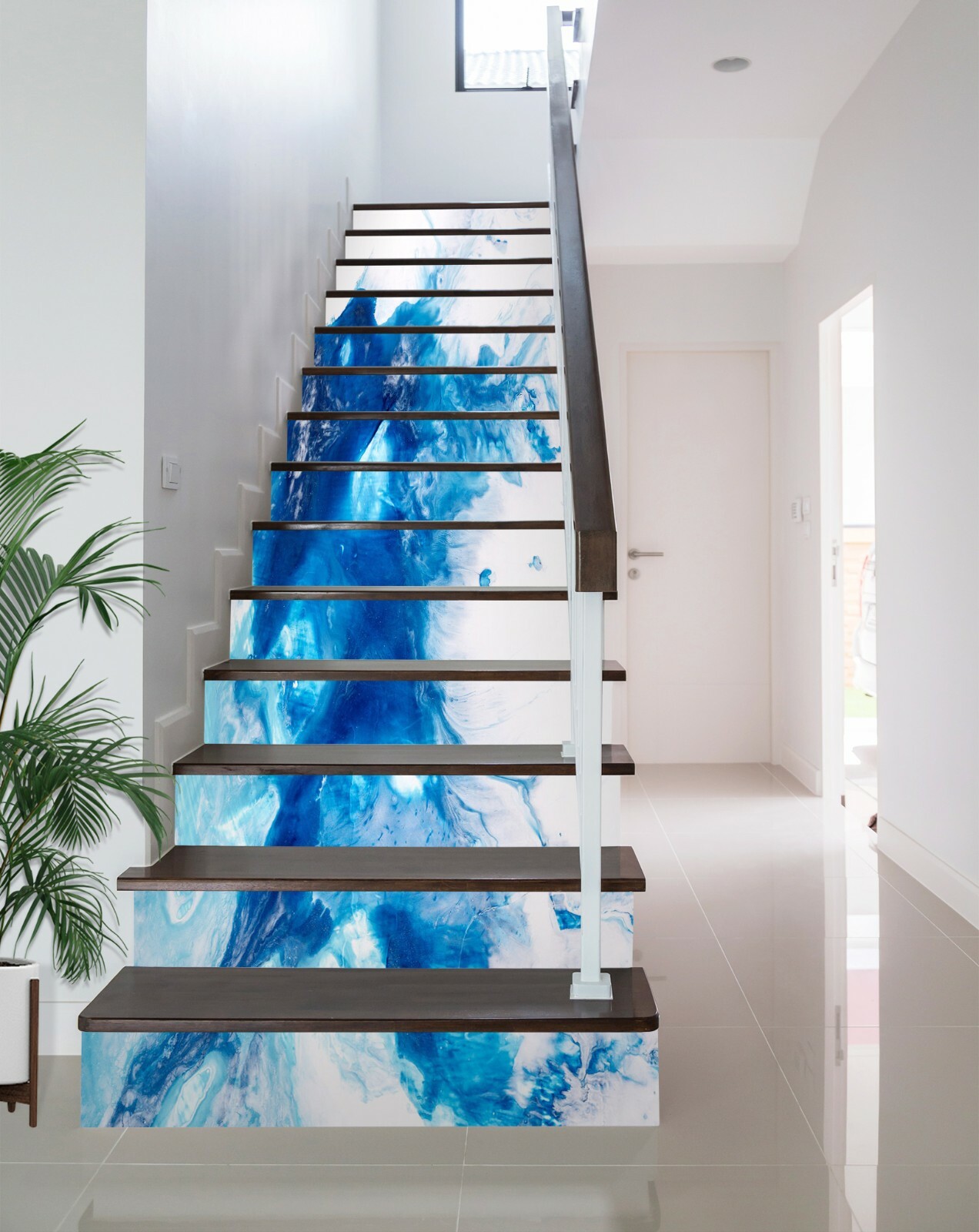 3D Blue Watercolor ZHU977 Stair Risers Decoration Photo Mural Vinyl Wallpaper Am