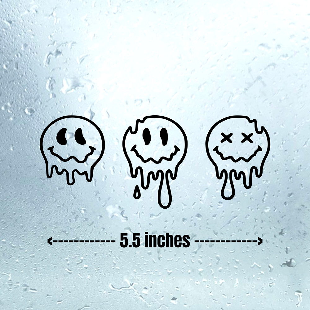 3 Melting Melted Smiley Face Psychedelic JDM Funny Car Vinyl Decal Sticker Drip