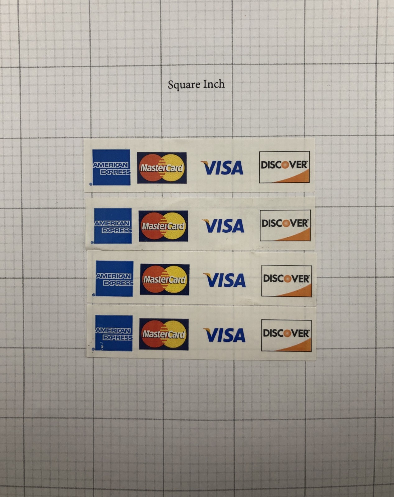 4x CREDIT CARD DECAL STICKERS – American Express, MasterCard, Visa, Discover.