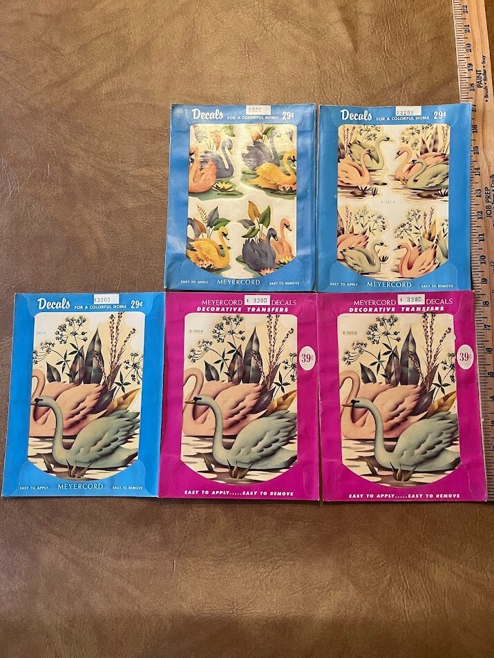 Vintage Bathroom Decals Meyercord Decals Swans Set of 5 320B, 320D, 932C NOS