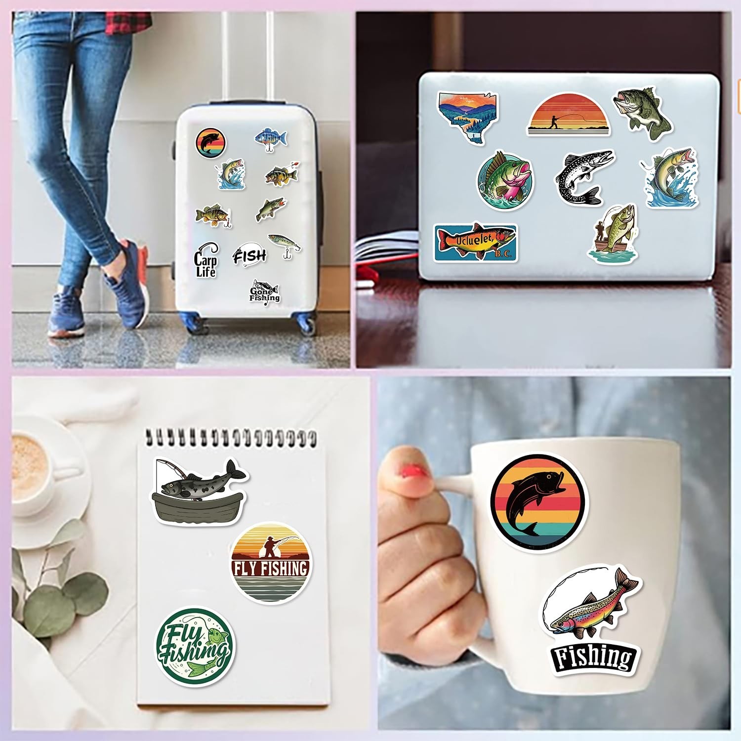 50-Piece Fishing Sticker Pack – Waterproof Vinyl Stickers with Funny Quote