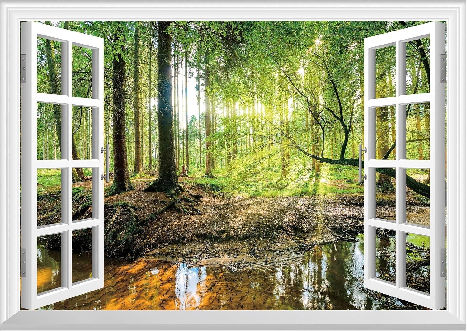 Tropical Jungle Faux Window Wall Mural – 48"x32" Decorative Stickers Set