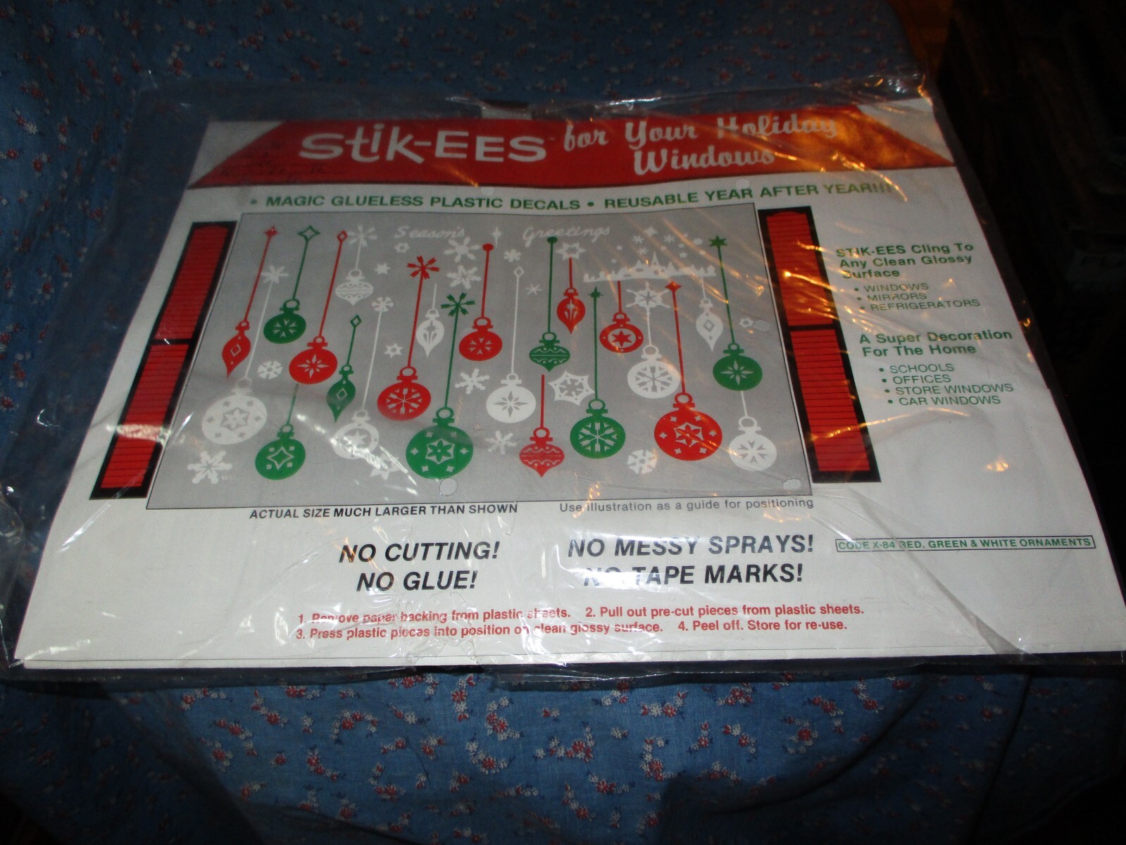 (1068) NOS Stik-ees for Creative Fun Magic Plastic Decals X-84 Red Green White O