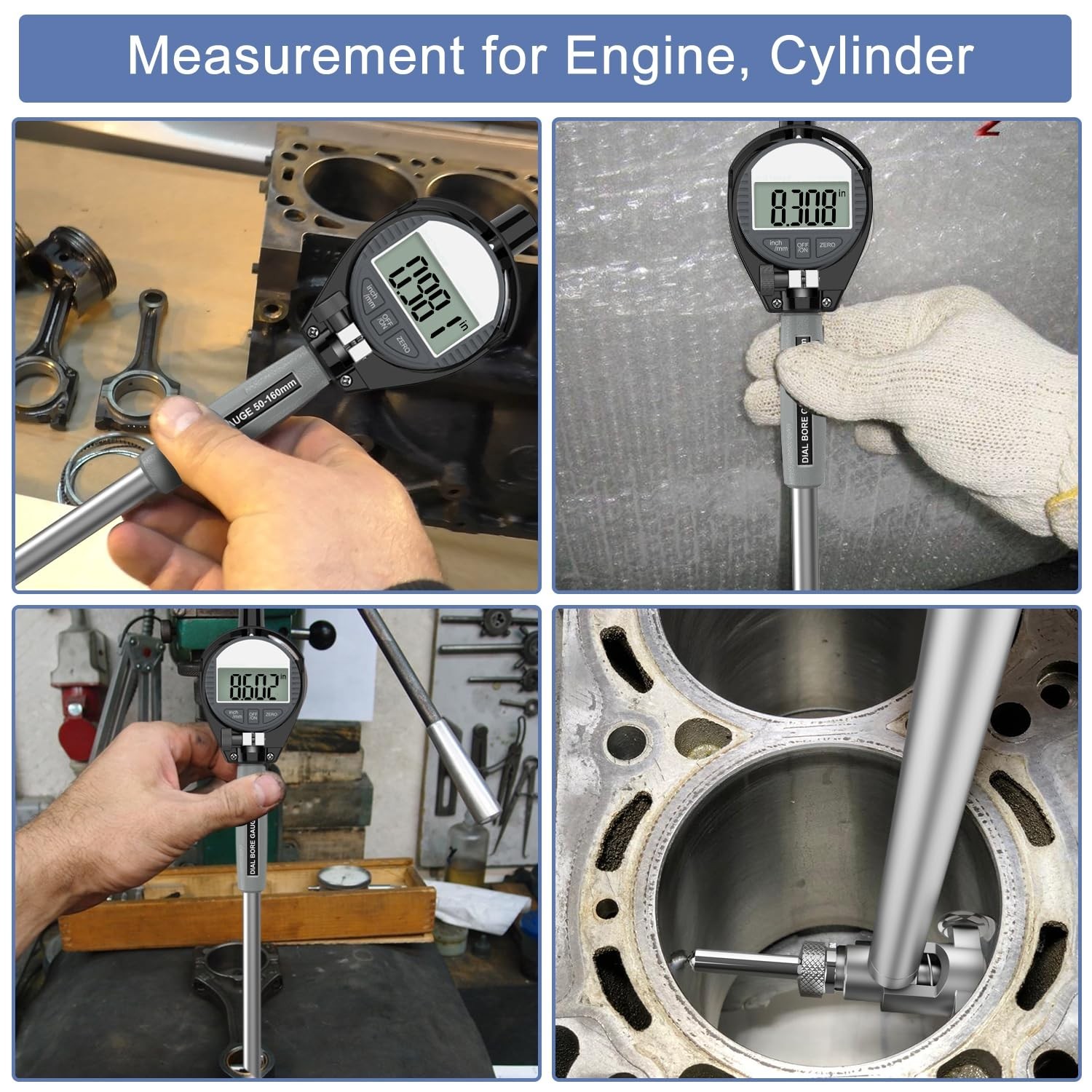 Digital Bore Gauges Set, Cylinder Bore Gauge with LCD Digital Dial Indicator, 2"