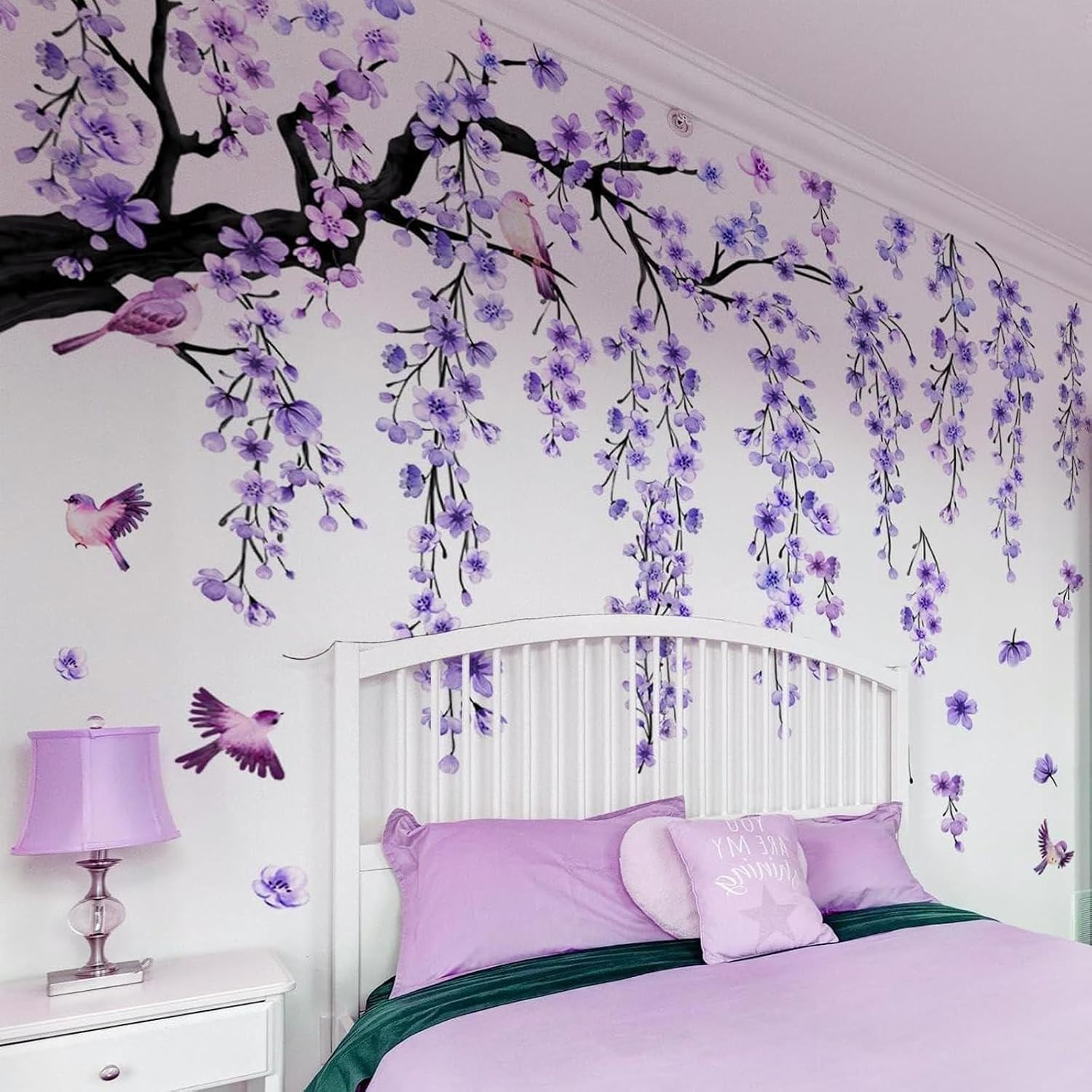 Large Pink Cherry Blossom Branch Wall Stickers – Floral Bird Decals