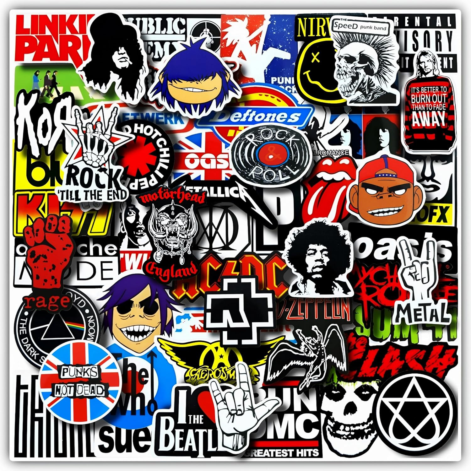 100 Pcs Rock Band Music Stickers – Durable and Waterproof Vinyl Stickers Featuri