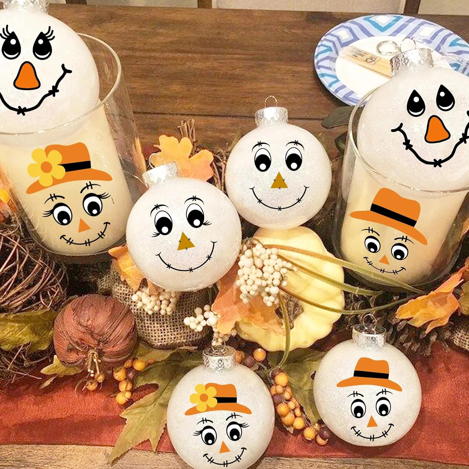 24pcs Fall Scarecrow Face Stickers Vinyl Decals Cute Autumn Scarecrow Face Stick