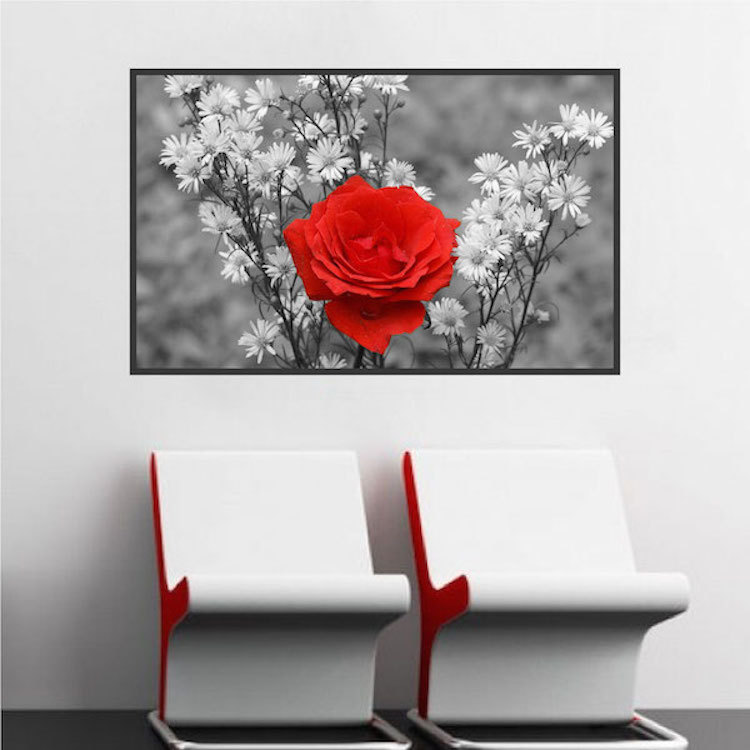 Rose Wall Decal Mural Flowers Wall Vinyl Red Flower Black And White, c09