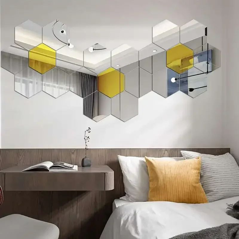 12pcs Hexagon Acrylic 3D Mirror Wall Sticker Home Decor Self-adhesive Mirror