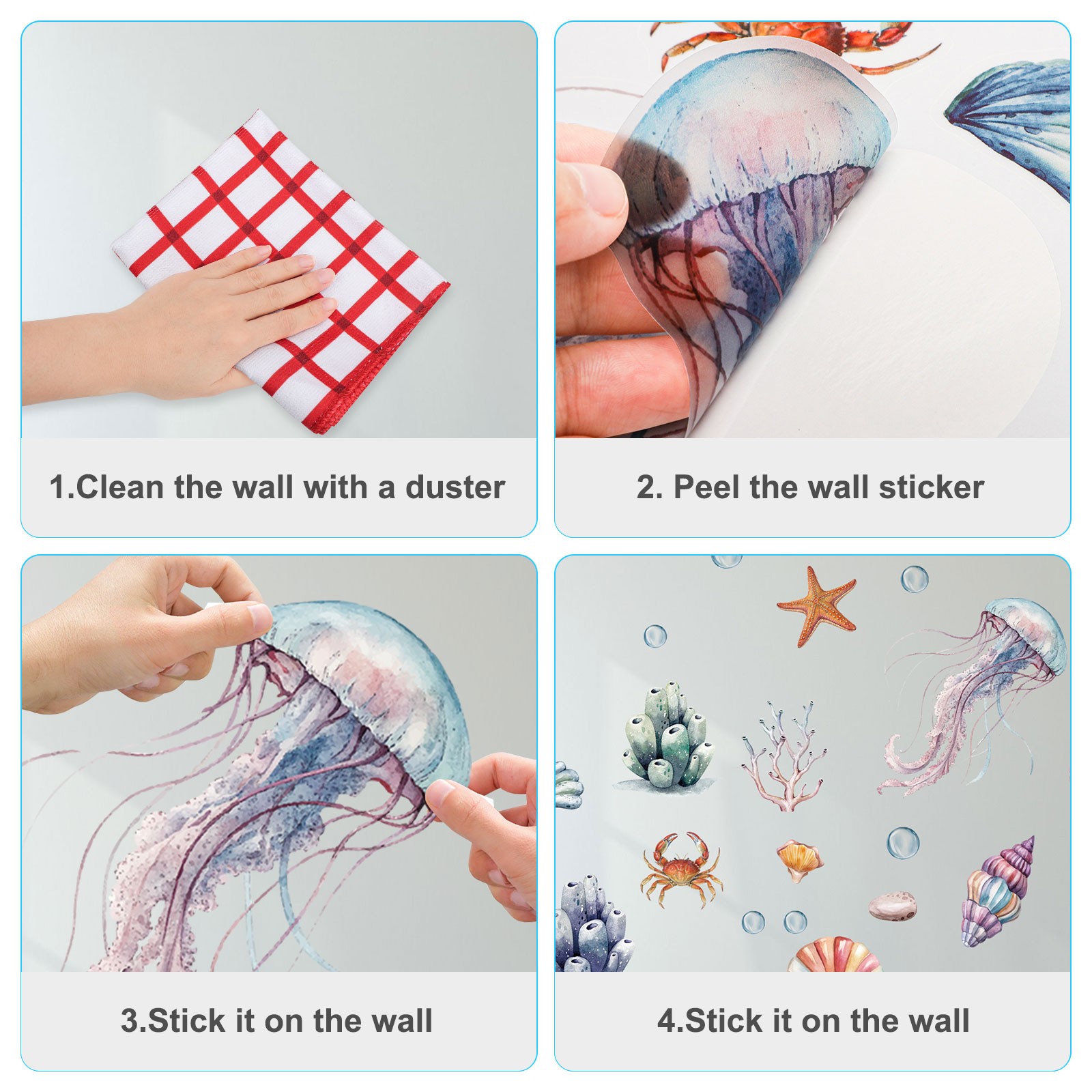 2x Glow-in-the-Dark Ocean Wall Stickers Self-Adhesive Marine Life Decor for Kids