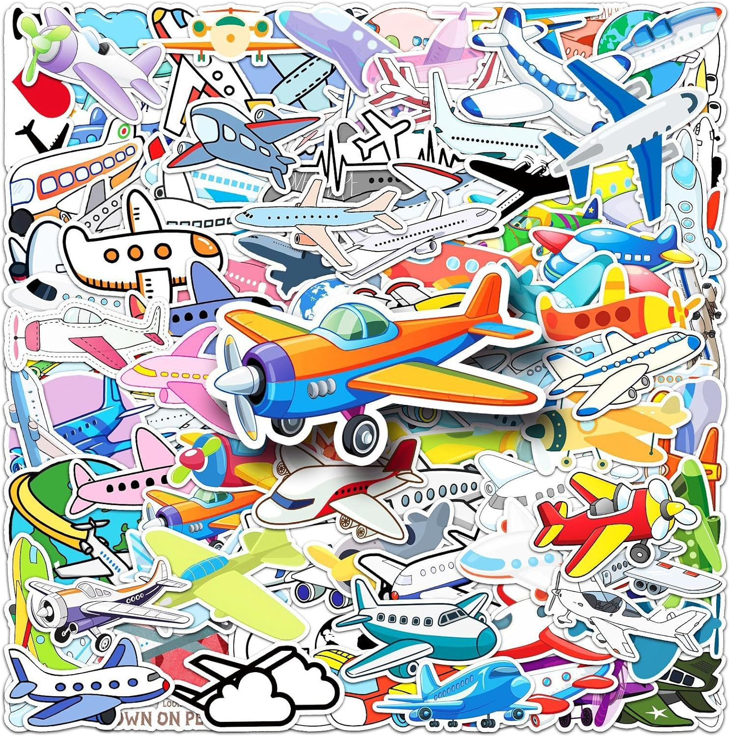 Airplane Stickers 101 Pcs Vinyl Cute Cartoon Aircraft Sticker for Laptop Water B