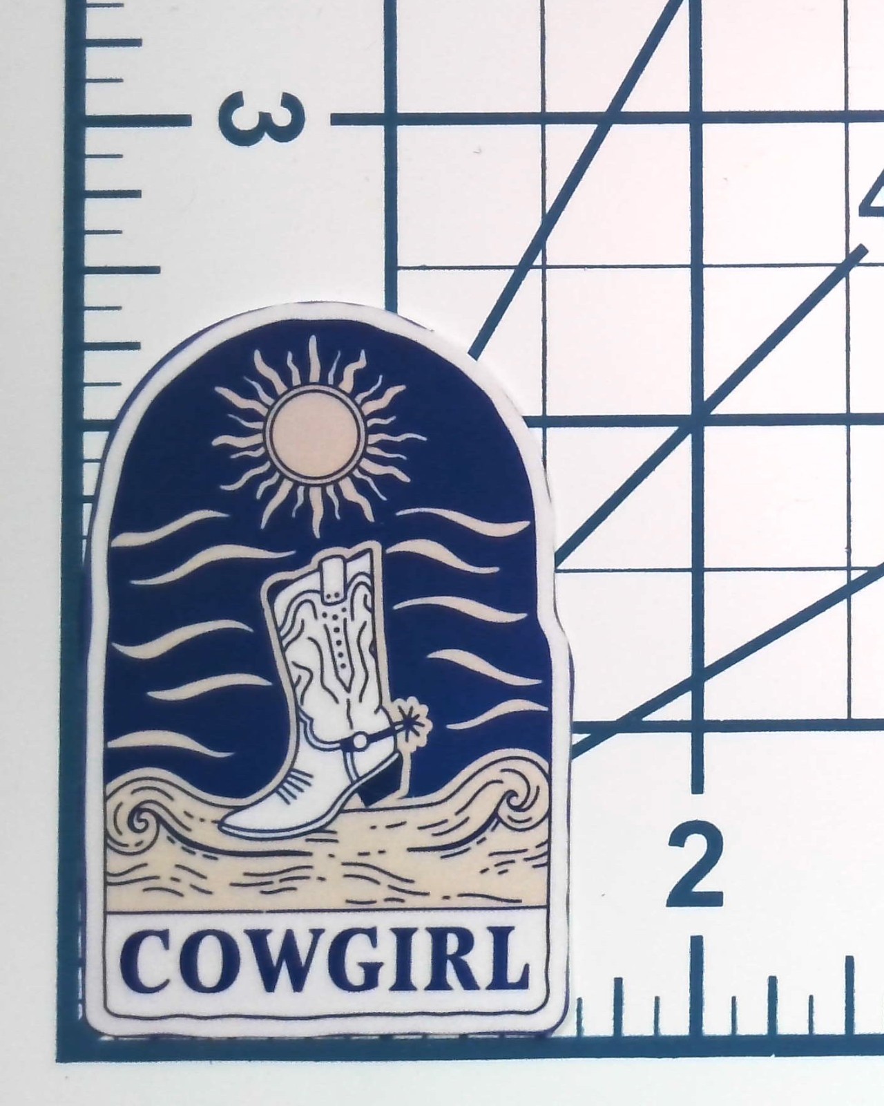Cowgirl Boot Sun Retro Vinyl Sticker Vintage Western Blue White Decal