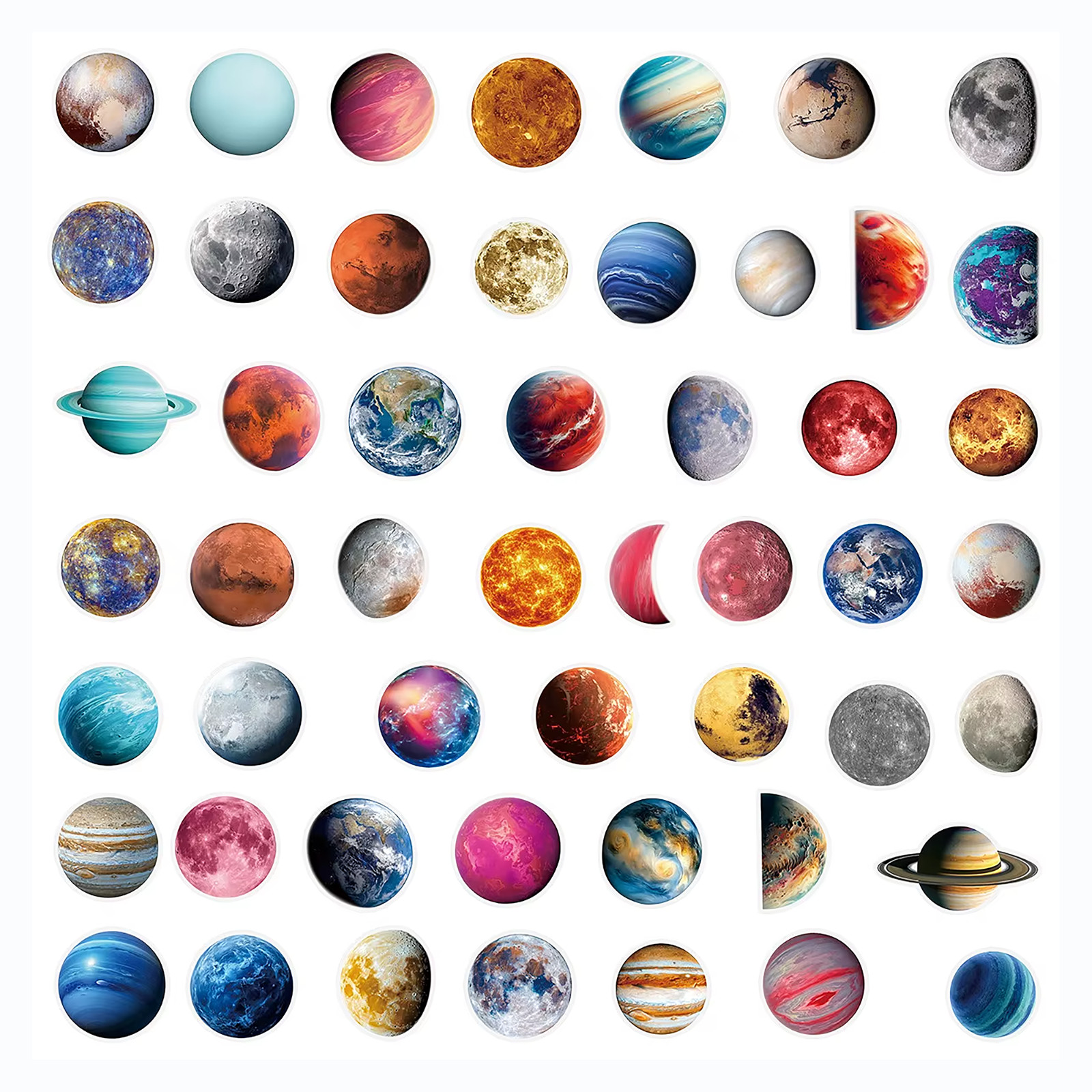 50 PCS Solar System Planets Sticker Pack Transparent Space Galaxy Astronomy