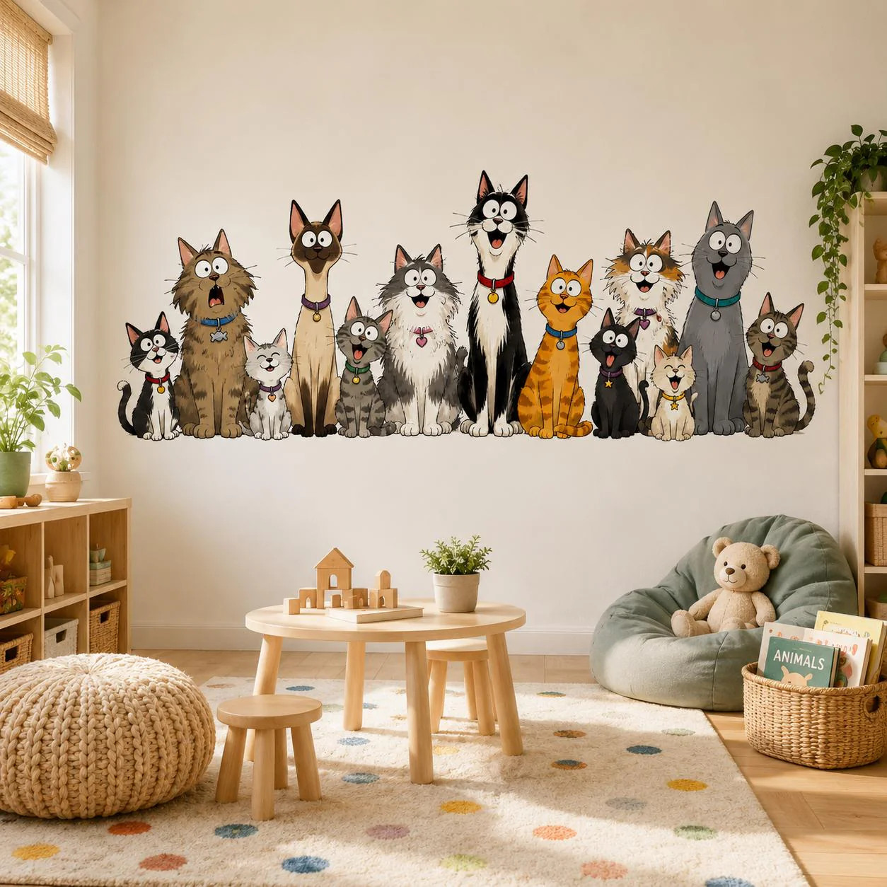 Funny Cat Group Wall Vinyl Decal | Cartoon Kittens Lineup Sticker