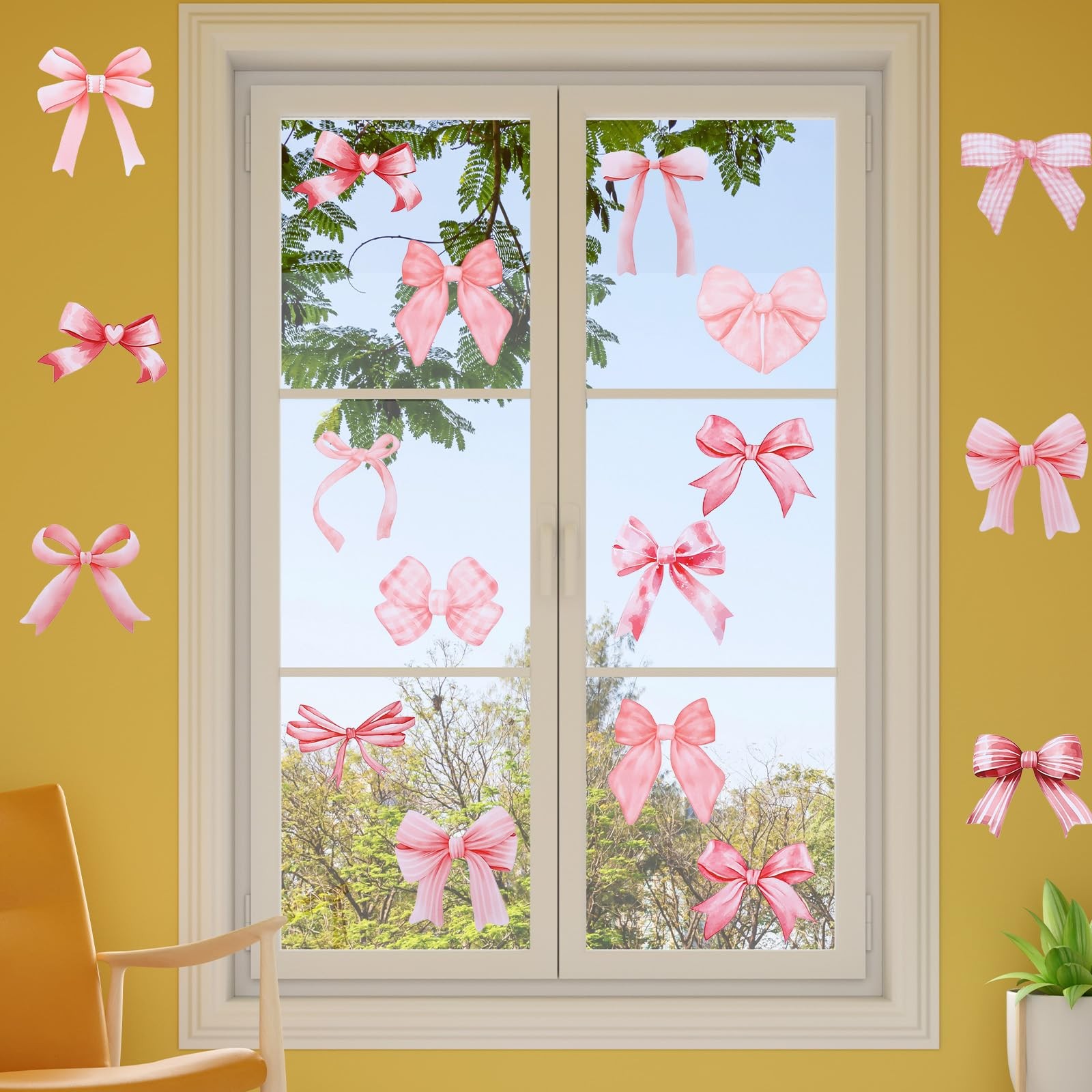 64 Pcs Bow Wall Stickers Pink Vinyl Peel Stick Bowtie Decal Watercolor Coquet…