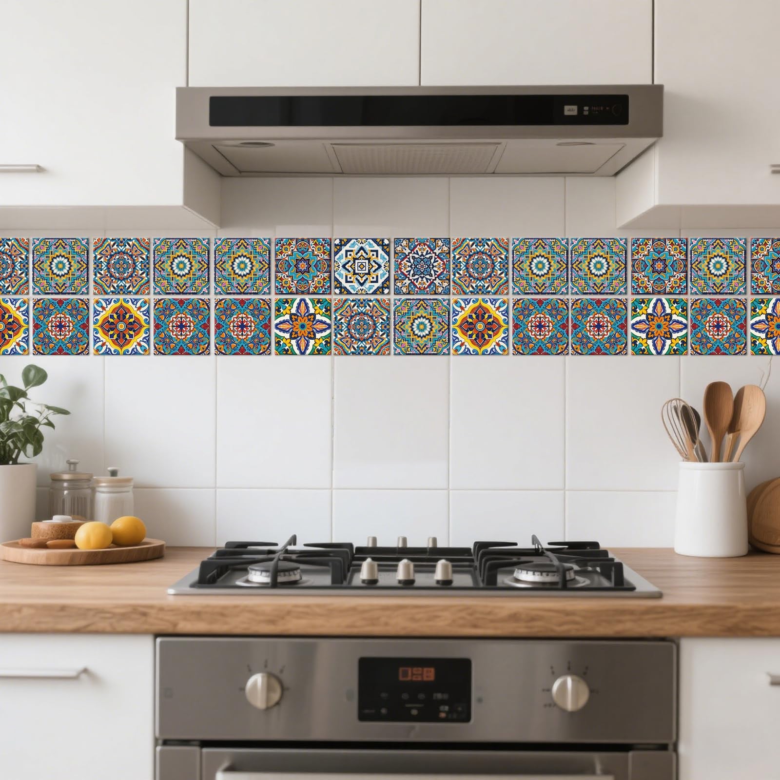 36 Pcs 9 Style Colorful Relief Tile Sticker 4×4 Inch Portuguese Geometric Pee…