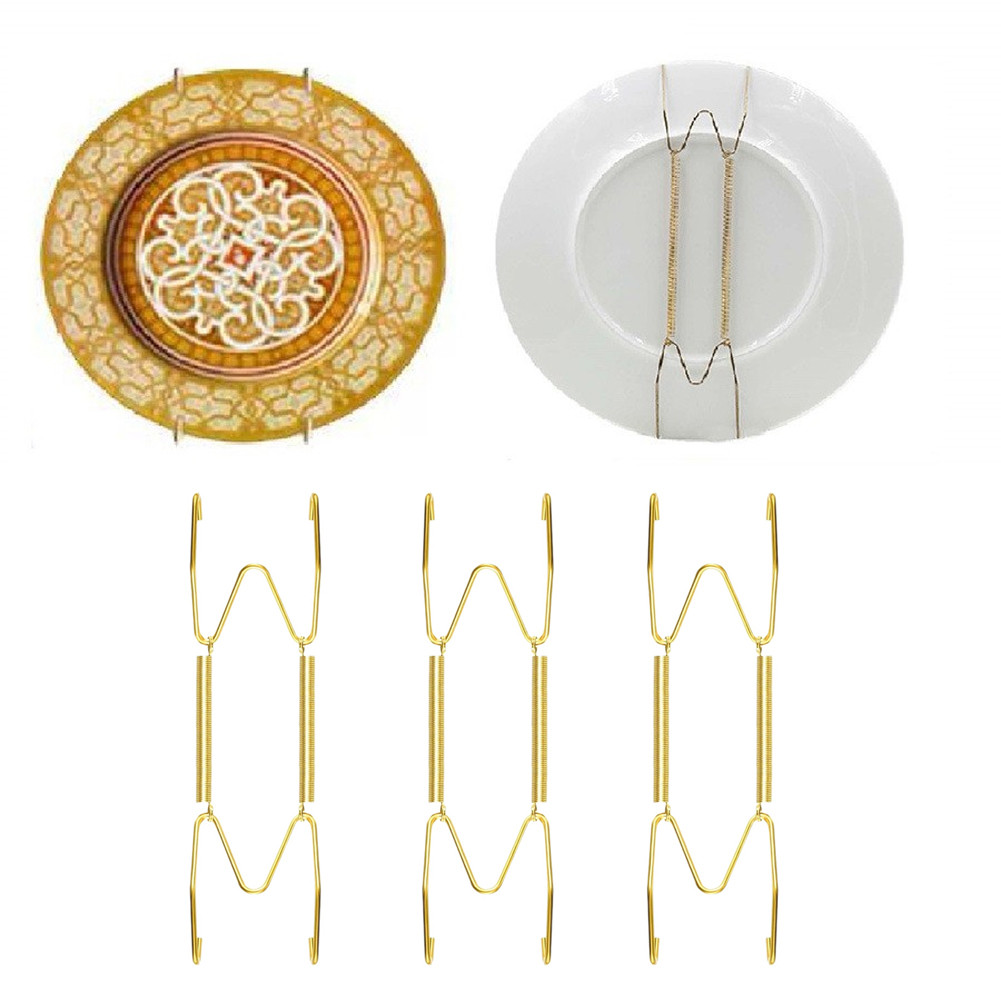 3 Pcs Heavy Duty Plate Hangers for Wall For Plates with Secure Wall Hooks Gold