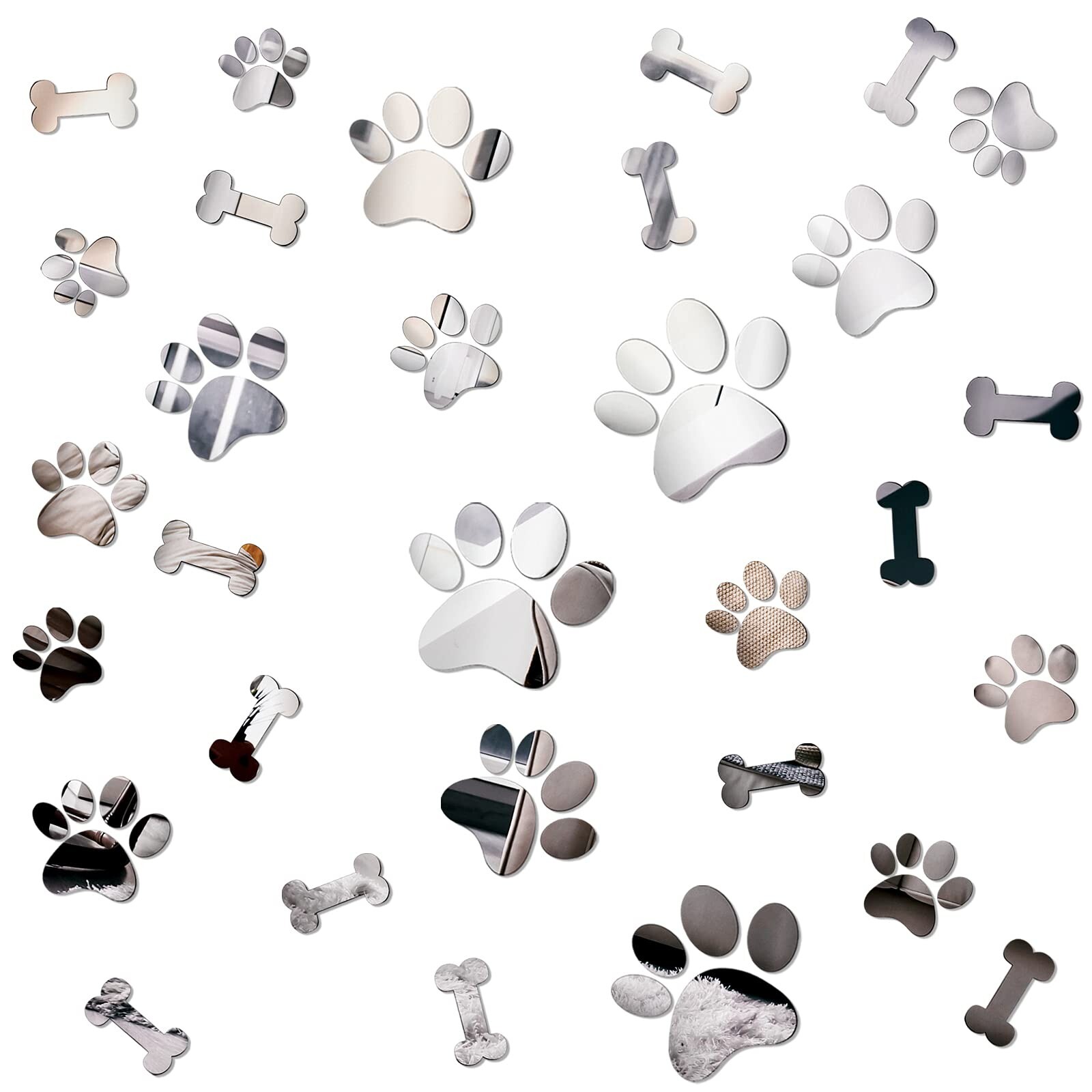 26 Pcs Dog Decor Mirror Stickers Dog Paw Bones Prints Acrylic Mirror Wall Sti…