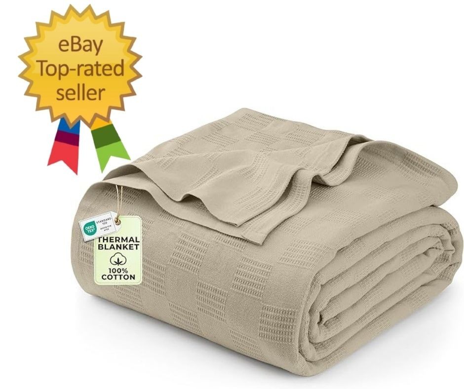 Khaki 100% Cotton Blanket [King Size – 90×108 Inch] 350GSM Lightweight, Soft …