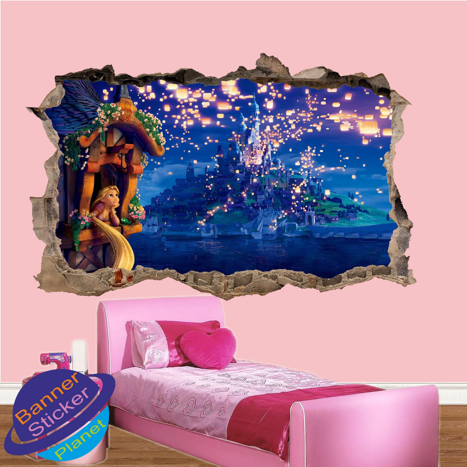 RAPUNZEL PRINCESS CASTLE 3D SMASHED WALL STICKER ROOM DECORATION DECALS MURALS