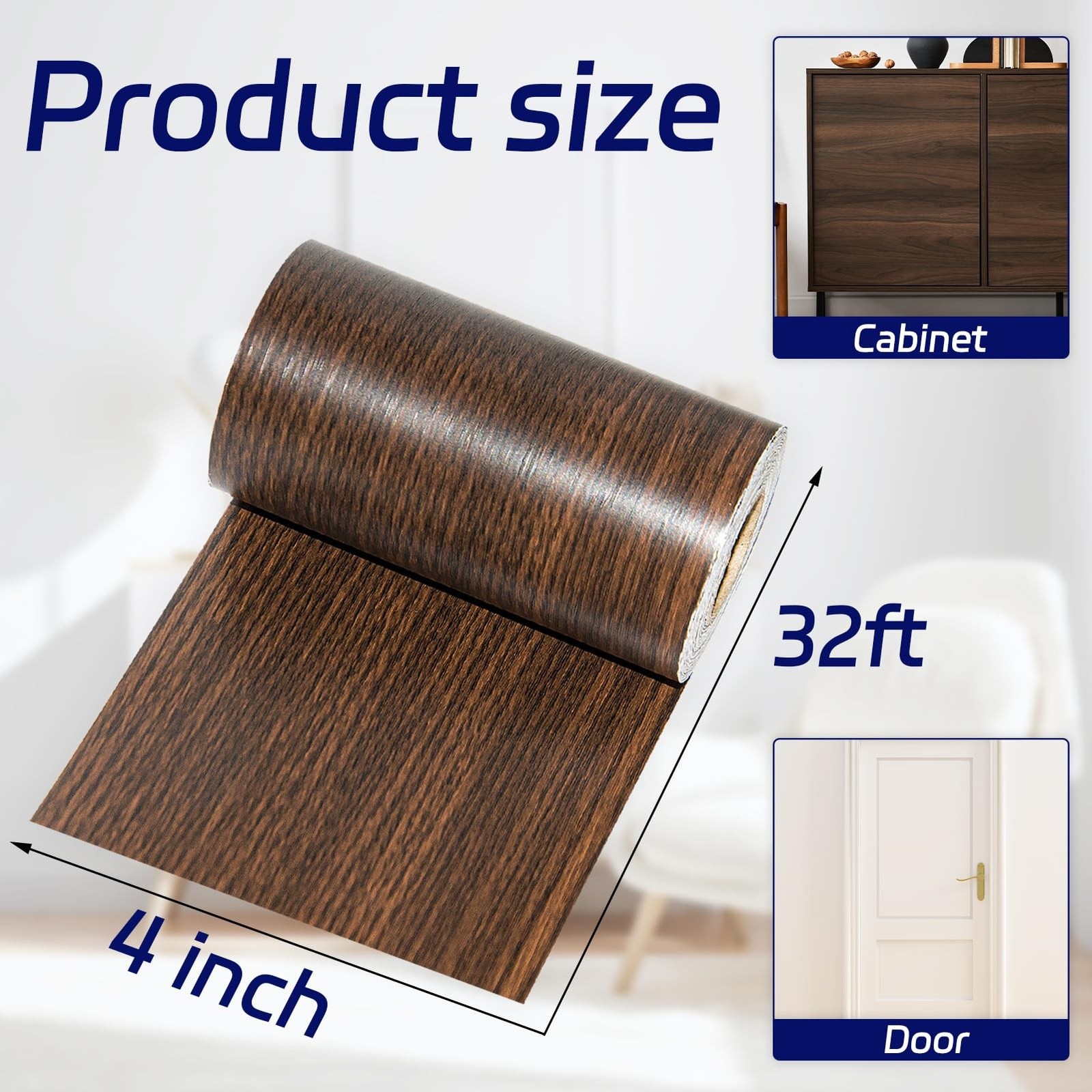 Wood Border Peel and Stick, 4 inch X 32 ft Self Adhesive Wood Repair Tape, 1R…